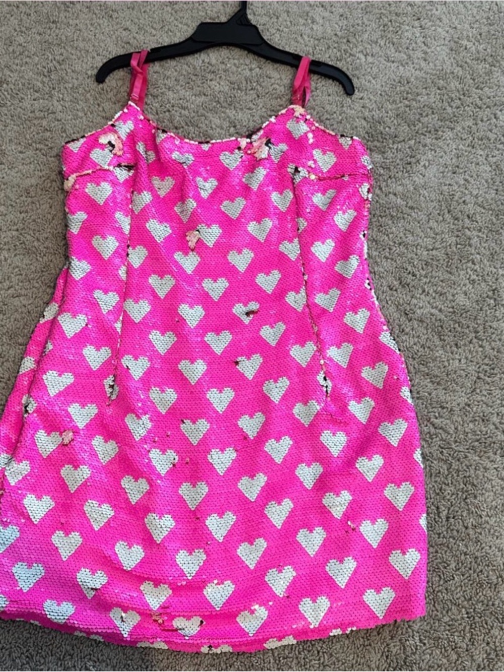 PrettyLittleThing Hot Pink Sequin Heart Slip Dress